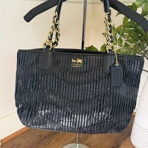 Coach Women's Black Brass Gathered Pleated Leather Purse Satchel Bag